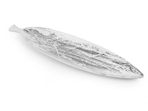 Dekorační tácek list 52x13 cm, barva bílá stříbrná