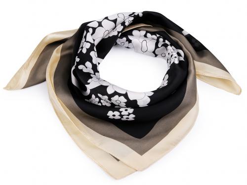Saténový šátek květy 70x70 cm, barva 3 černá