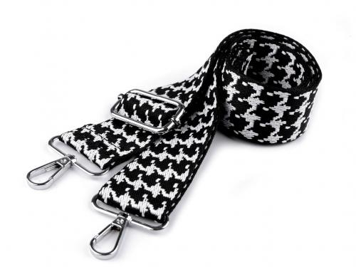 Textilní ucho / popruh na tašku s karabinami délka 79-142 cm, barva 4 černá bílá