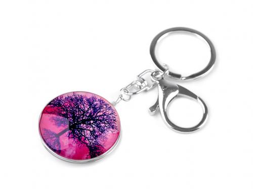 Přívěsek na klíče / kabelku strom života, mandala, barva 8 fuchsiová strom