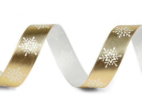 Vánoční stuha metalická vločky šíře 16 mm, barva 2 zlatá