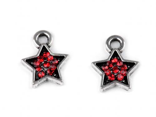 Přívěsek mini hvězda s broušenými kamínky Ø9 mm, barva 3 červená