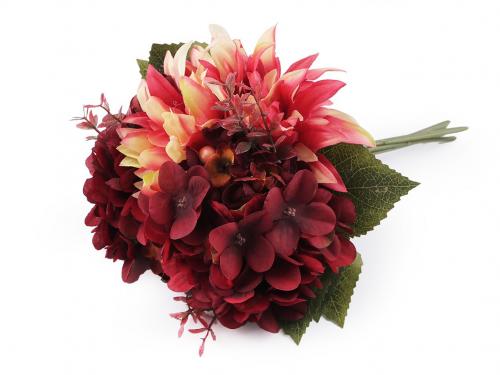 Umělá kytice chryzantéma, hortenzie, barva 5 bordó červená