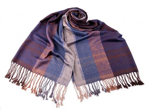 Šátek / šála typu pashmina s třásněmi 65x180 cm, barva 7 modrá