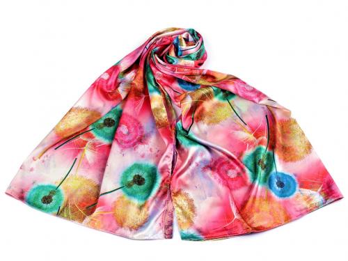 Saténový šátek / šála 70x165 cm, barva 3 růžová