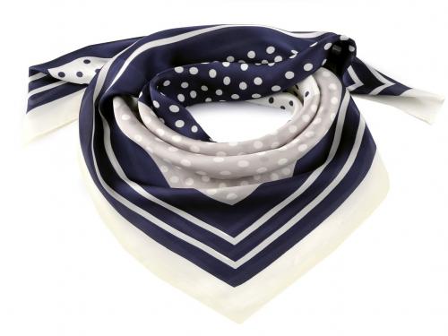 Saténový šátek puntík 70x70 cm, barva 1 modrá tmavá