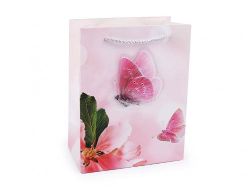 Dárková taška motýl, střední velikost, barva 3 růžová sv.