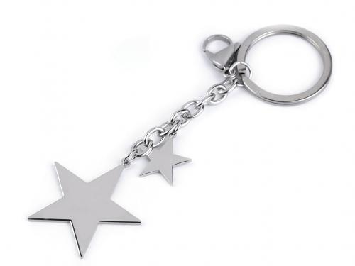 Přívěsek na klíče / kabelku z nerezové oceli, barva 2 platina hvězda