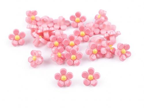 Plastové knoflíky / korálky květ Ø11 mm, barva 3 růžová sv.