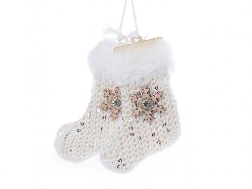 Vánoční dekorace rukavice, ponožky, brusle s flitry k zavěšení, barva 2 krémová nejsvět. ponožky