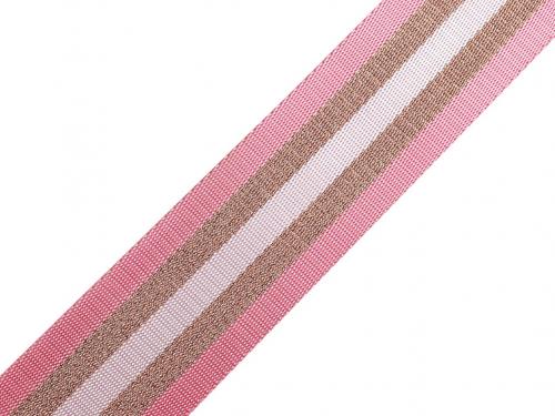Hladký oboustranný popruh s lurexem šíře 50 mm, barva 1 růžová sv. měděná