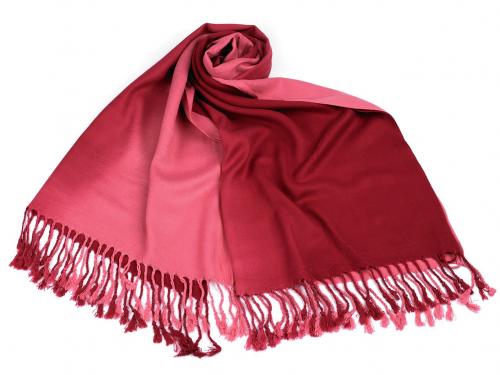 Šátek / šála ombré s třásněmi 65x180 cm, barva 7 jahodová světlá červená