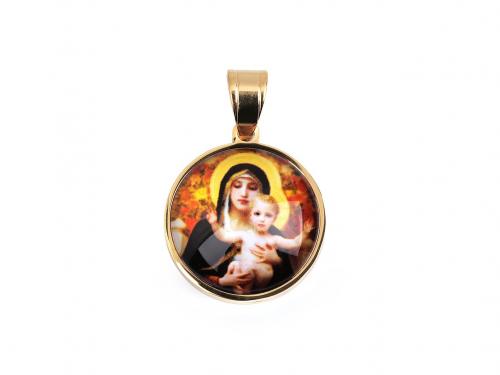Přívěsek z nerezové oceli Panna Marie s Ježíškem, barva 5 červená zlatá