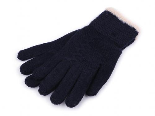 Dámské pletené rukavice s kožešinovým lemováním, barva 5 modrá tmavá