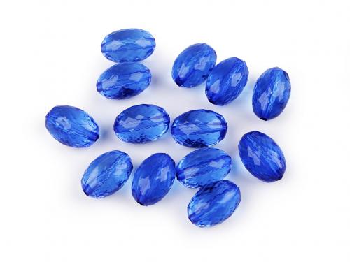 Plastové korálky ploškované olivy 10x15 mm, barva 6 modrá