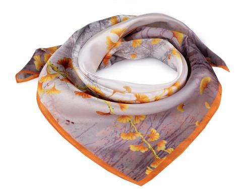 Saténový šátek 50x50 cm, barva 13 béžová tmavá květy