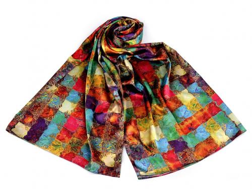Saténový šátek / šála 70x165 cm, barva 24 multikolor