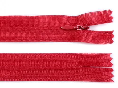 Spirálový zip skrytý šíře 3 mm délka 30 cm dederon, barva 148 červená