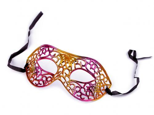 Karnevalová maska - škraboška metalická, barva 2 pink zlatá