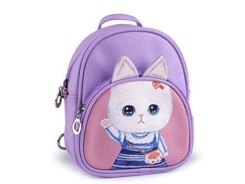 Dětský batoh 20x21 cm, barva 3 fialová lila kočka