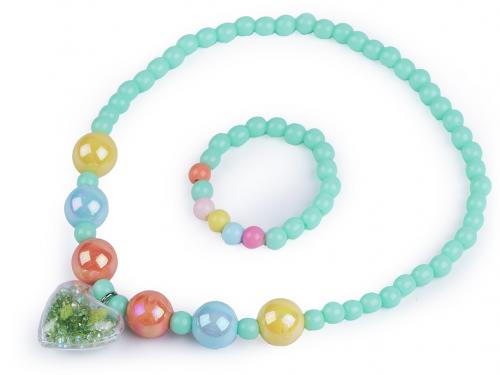 Dětská sada náhrdelník a náramek, barva 6 zelená pastel sv