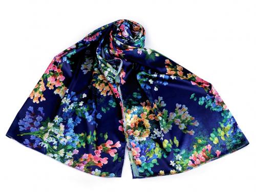 Saténový šátek / šála 70x165 cm, barva 22 modrá tmavá