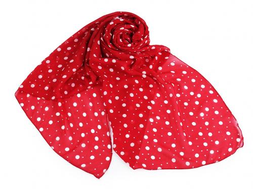 Letní šátek / šála puntík 70x160 cm, barva 3 červená světlá bílá