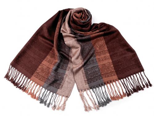 Šátek / šála typu pashmina s třásněmi 65x180 cm, barva 13 hnědá čokoládová