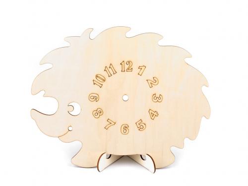 Dřevěný hodinový ciferník k dotvoření lokomotiva a ježek, barva 2 přírodní sv. ježek
