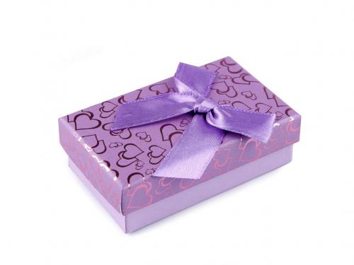 Krabička s mašličkou 5x8 cm, barva 5 fialová lila srdce