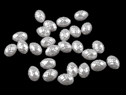 Plastové voskové korálky / perly Glance 8x11 mm, barva bílá