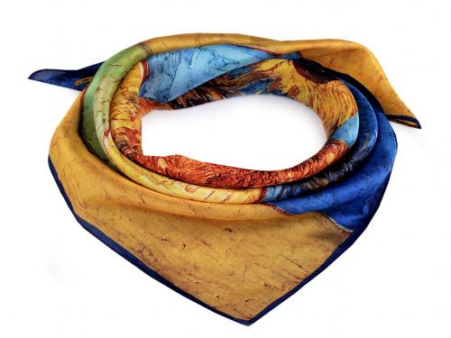 Saténový šátek 50x50 cm, barva 19 modrá safírová slunečnice