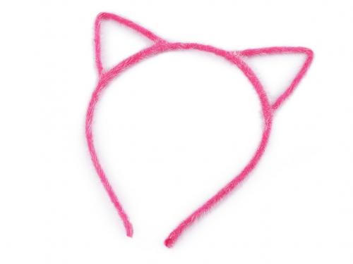 Chlupatá čelenka do vlasů kočka, barva 2 pink