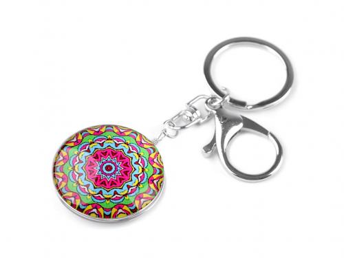 Přívěsek na klíče / kabelku strom života, mandala, barva 16 pink mandala