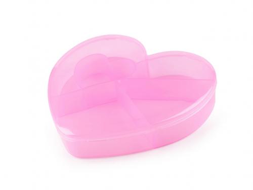 Plastový box / zásobník srdce 12x13,5x2,5 cm, barva 2 růžová