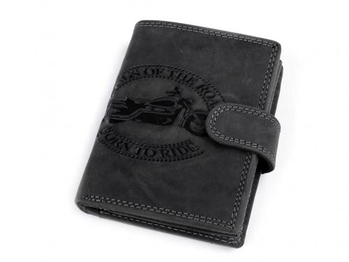 Pánská peněženka kožená pro myslivce, rybáře, motorkáře 9,5x12 cm, barva 7 černá motorka