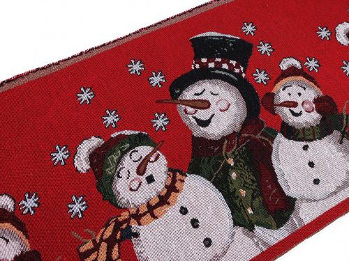 Gobelín vánoční sněhuláci - metráž, barva červená