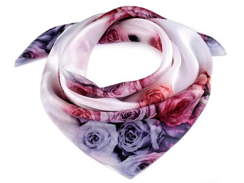 Saténový šátek 50x50 cm, barva 1 bílá růže