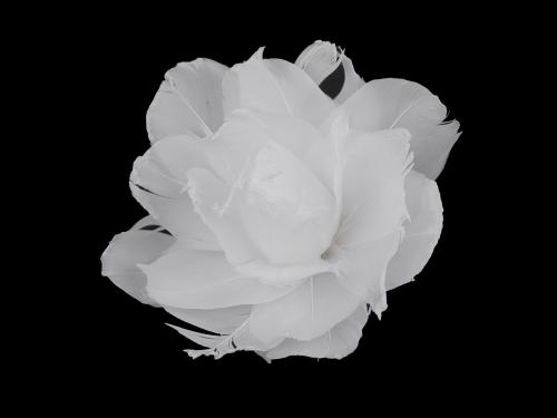 Růže z peří Ø10 cm s klipem, barva 1 bílá
