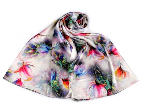 Saténový šátek / šála 70x165 cm, barva 8 krémová světlá
