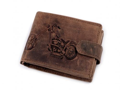 Pánská peněženka kožená pro myslivce, rybáře, motorkáře 9,5x12 cm, barva 4 hnědá motorka