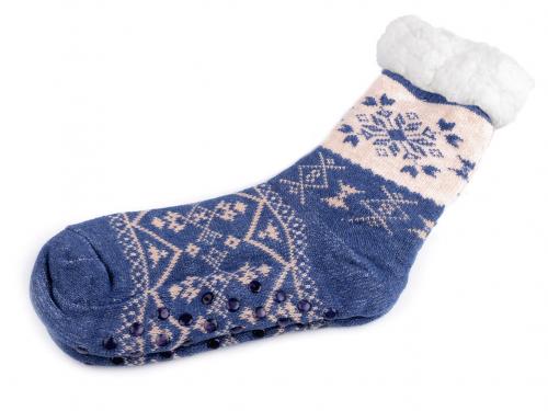 Ponožky zimní s protiskluzem, dlouhé, barva 17 (vel. 35-38) modrá