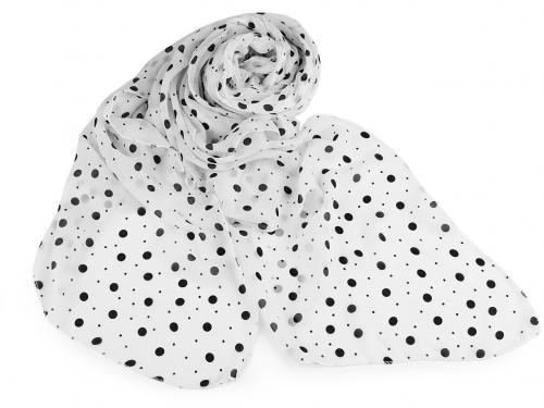 Letní šátek / šála puntík 70x160 cm, barva 8 bílá černá