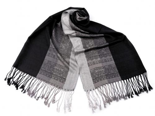 Šátek / šála typu pashmina s třásněmi 65x180 cm, barva 17 černá
