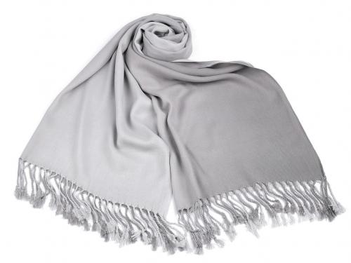 Šátek / šála ombré s třásněmi 65x180 cm, barva 11 šedá šedá světlá