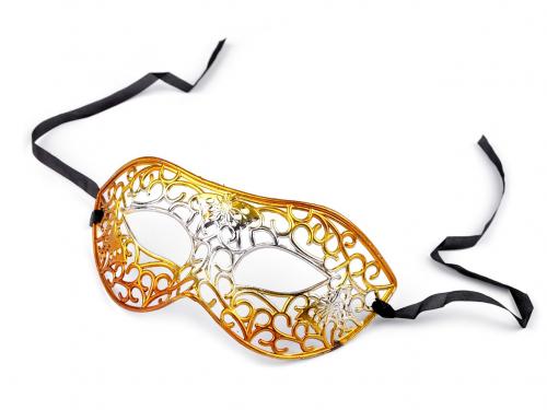 Karnevalová maska - škraboška metalická, barva 1 zlatá stříbrná