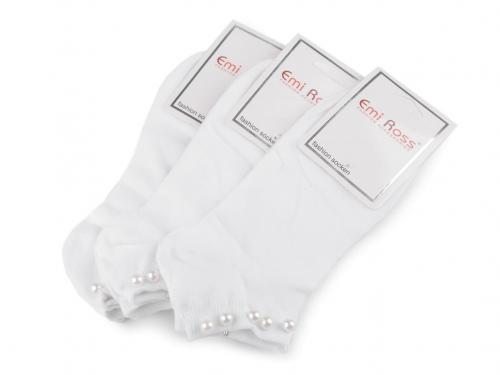 Dámské bavlněné ponožky kotníkové s perlami, barva 2 (vel. 39-42) bílá