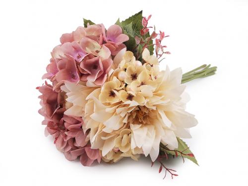 Umělá kytice chryzantéma, hortenzie, barva 2 starorůžová krémová