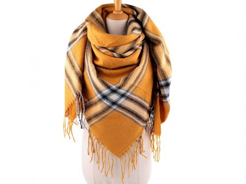 Velký teplý šátek / pléd 130x135 cm, barva 1 hořčicová