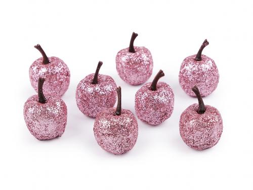 Umělá jablíčka s glitry, barva 3 růžová sv.